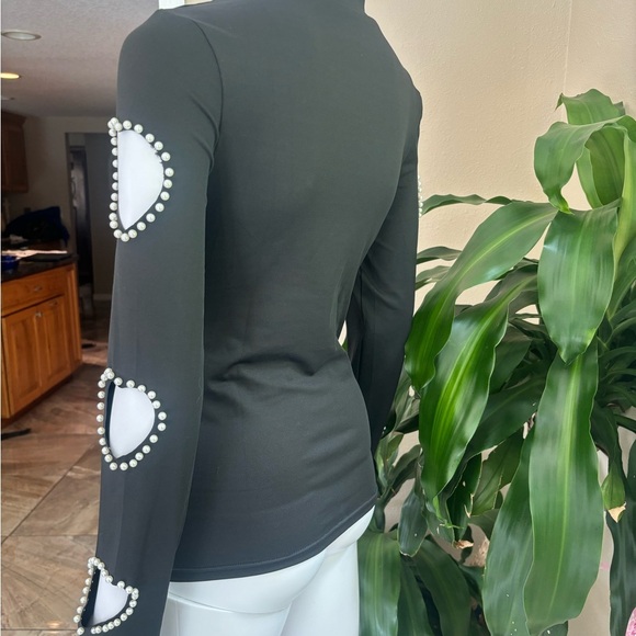 Black Long Sleeve Top with Heart Cutouts - Picture 4 of 5